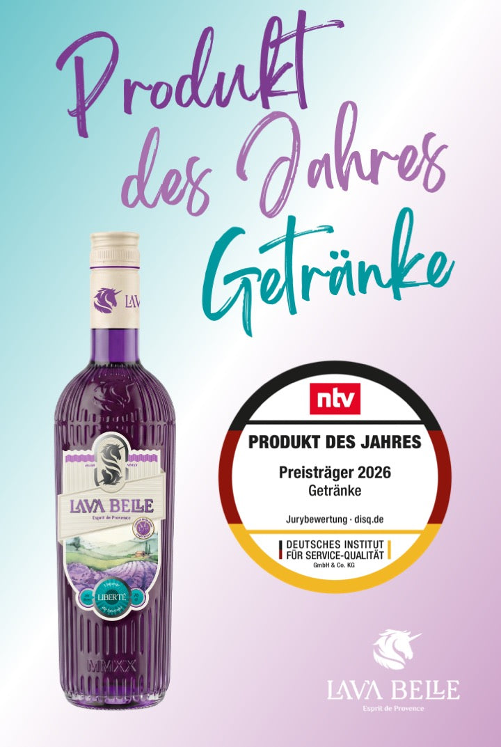 Flasche Lav'a Belle Liberté mit dem ntv-Siegel „Produkt des Jahres 2026“ in der Kategorie Getränke