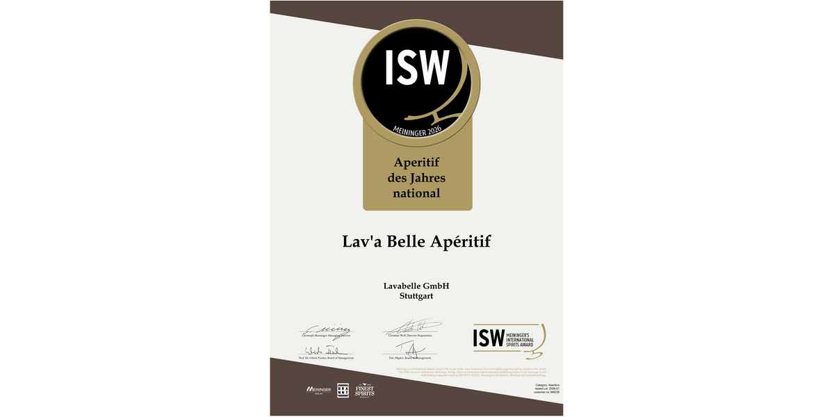 Urkunde: Aperitif des Jahres national — ISW 2026, Meininger Verlag